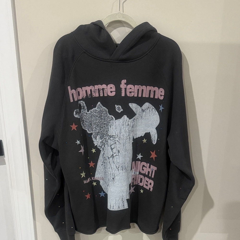Homme Femme Black Graphic Hoodie